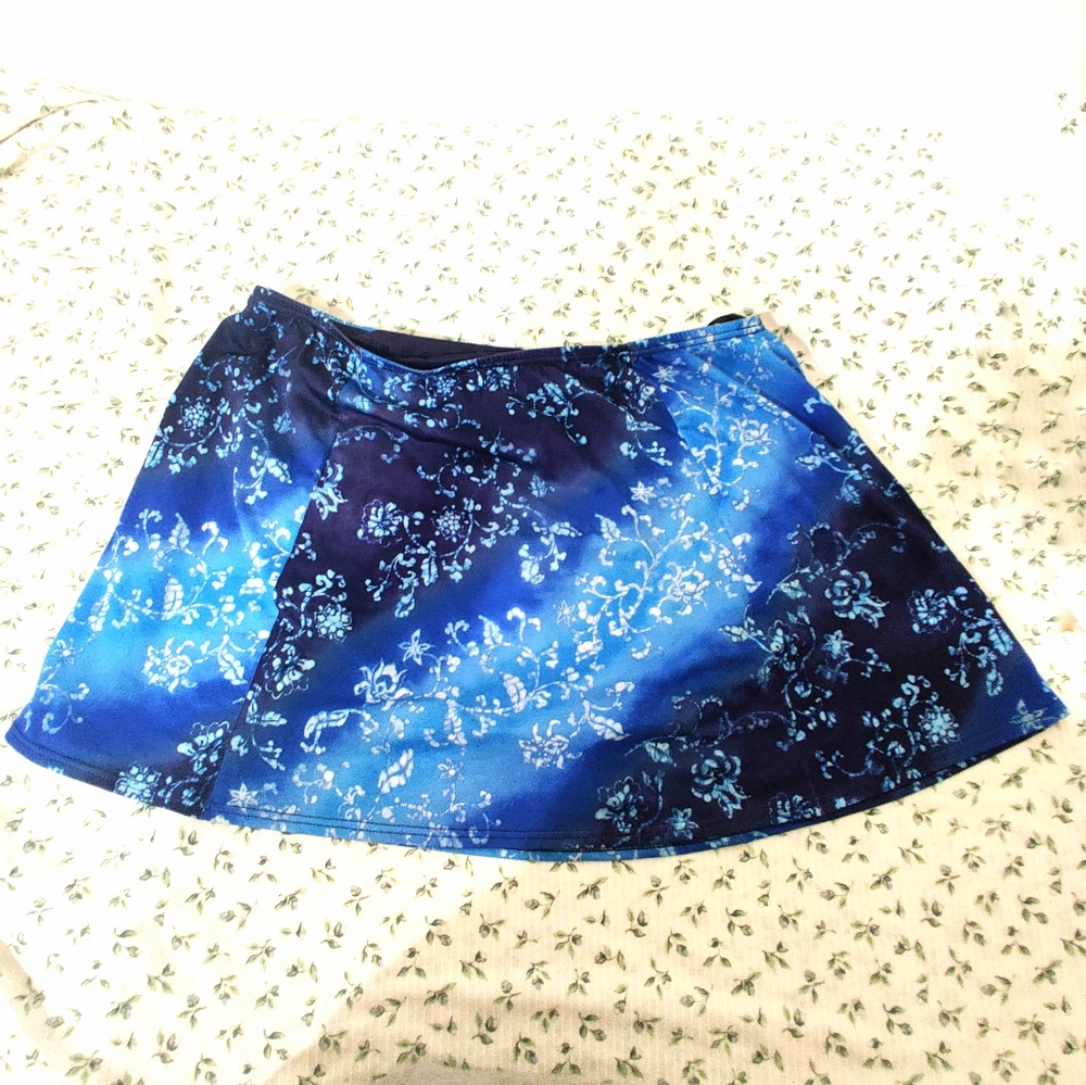 20 W blue swim skirt with underwear underneath